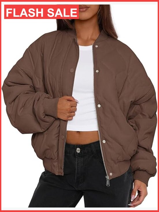 Jackets & Blazers - Quilted Bomber Jacket Lightweight Cropped Zip Up Puffer Coat with Pockets